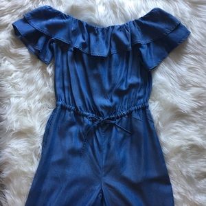 LOFT chambray off-the-shoulder romper